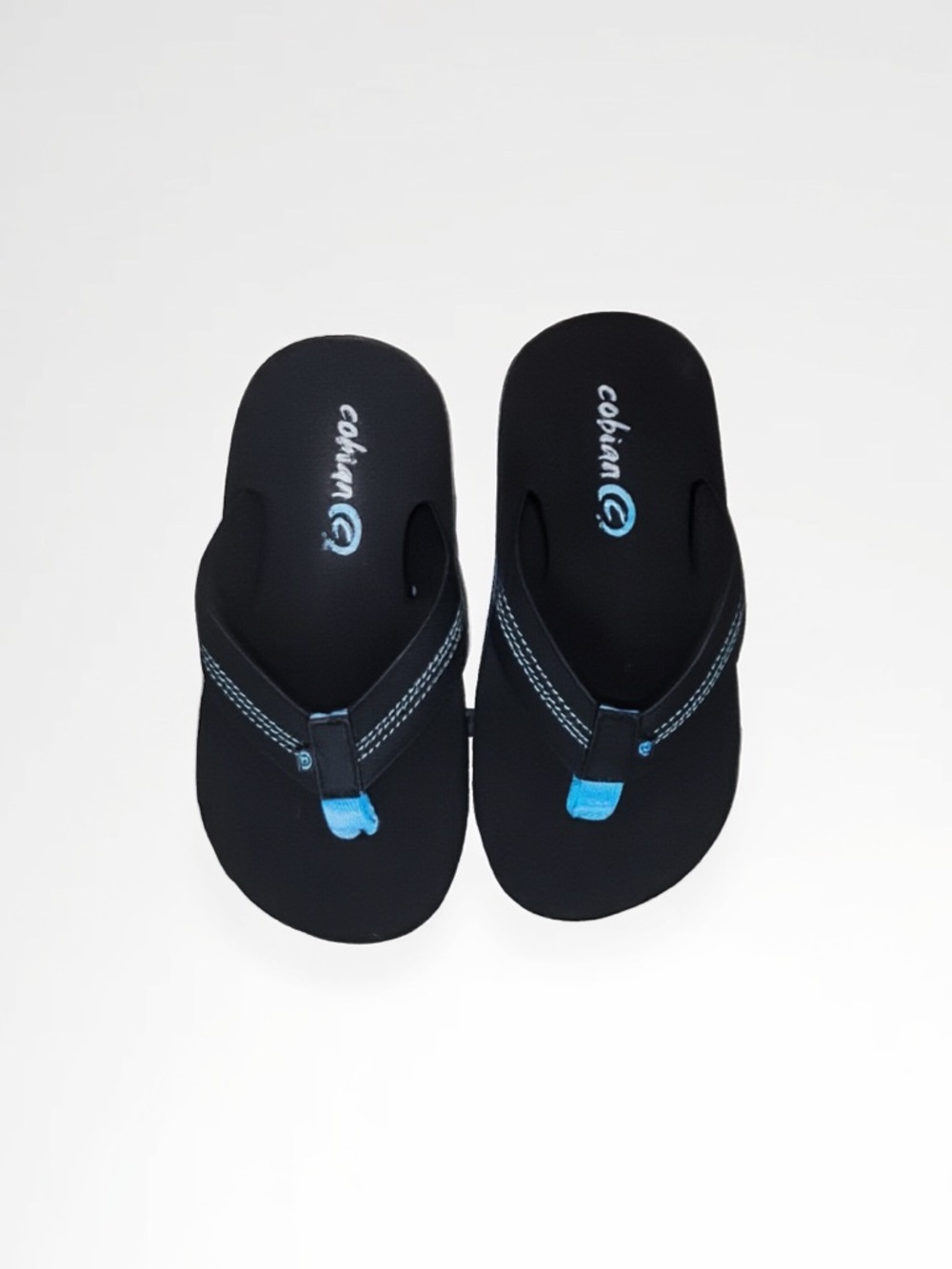 Kids Cobian Black Flip Flops with Blue Accent